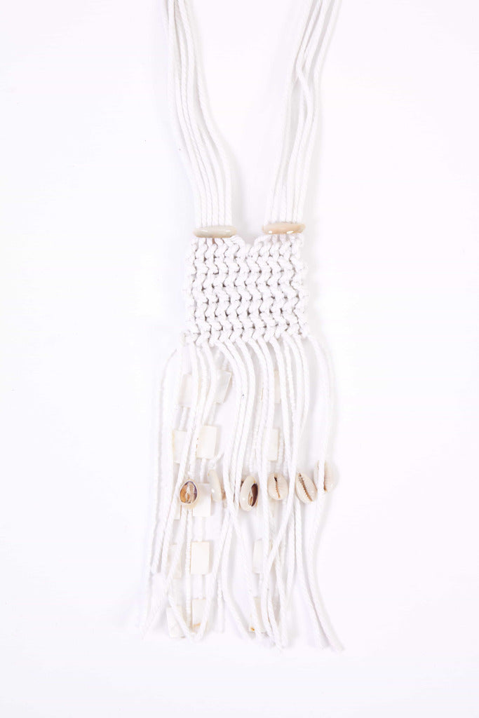 Tassel Cord Necklace with Fringing in Off White