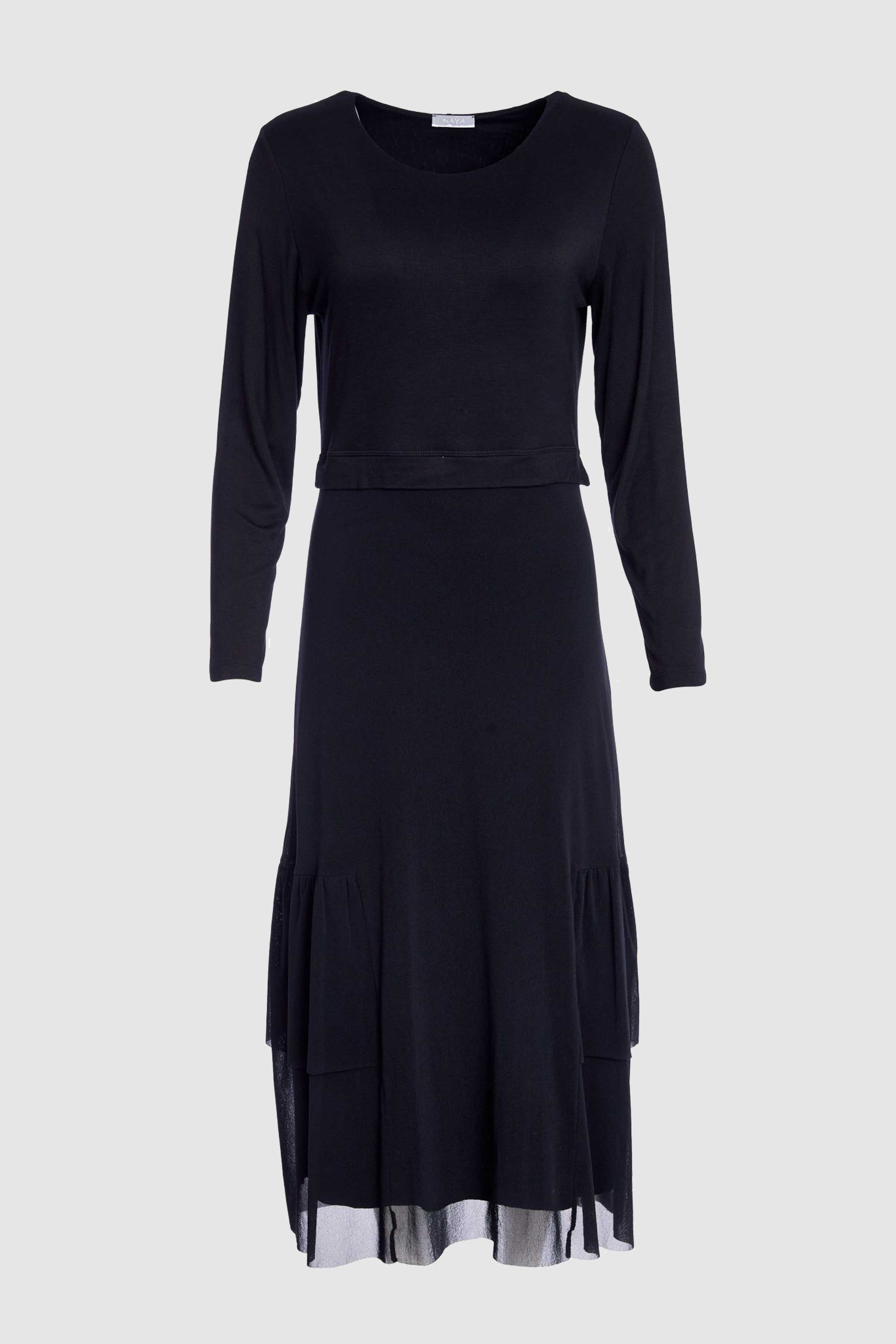 Mesh Skirt Dress with Frill Hempanel in Black