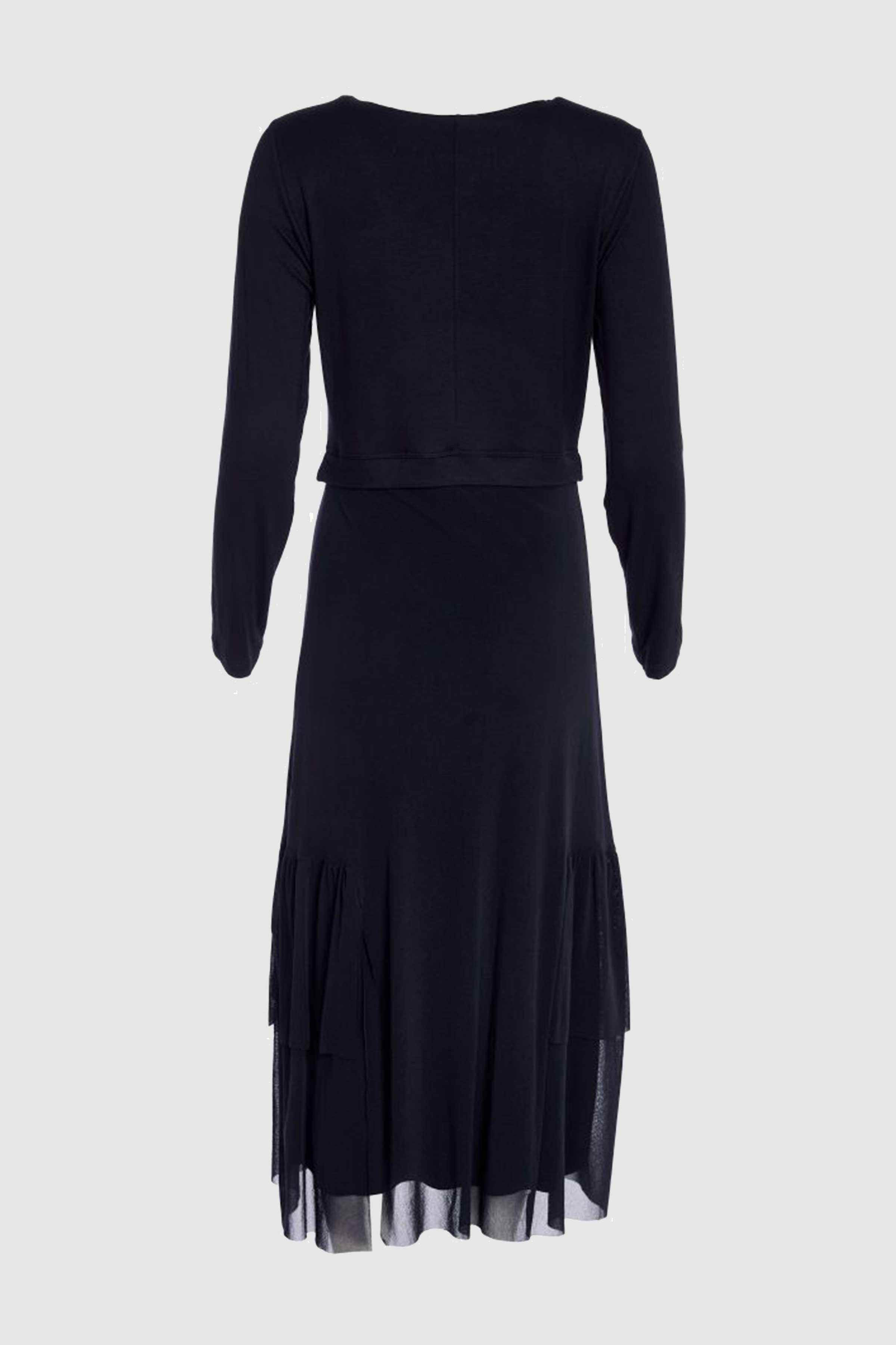 Mesh Skirt Dress with Frill Hempanel in Black