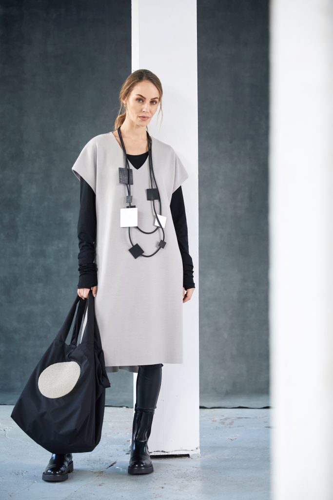 Long Line Top with Dipped Hemline in Taupe