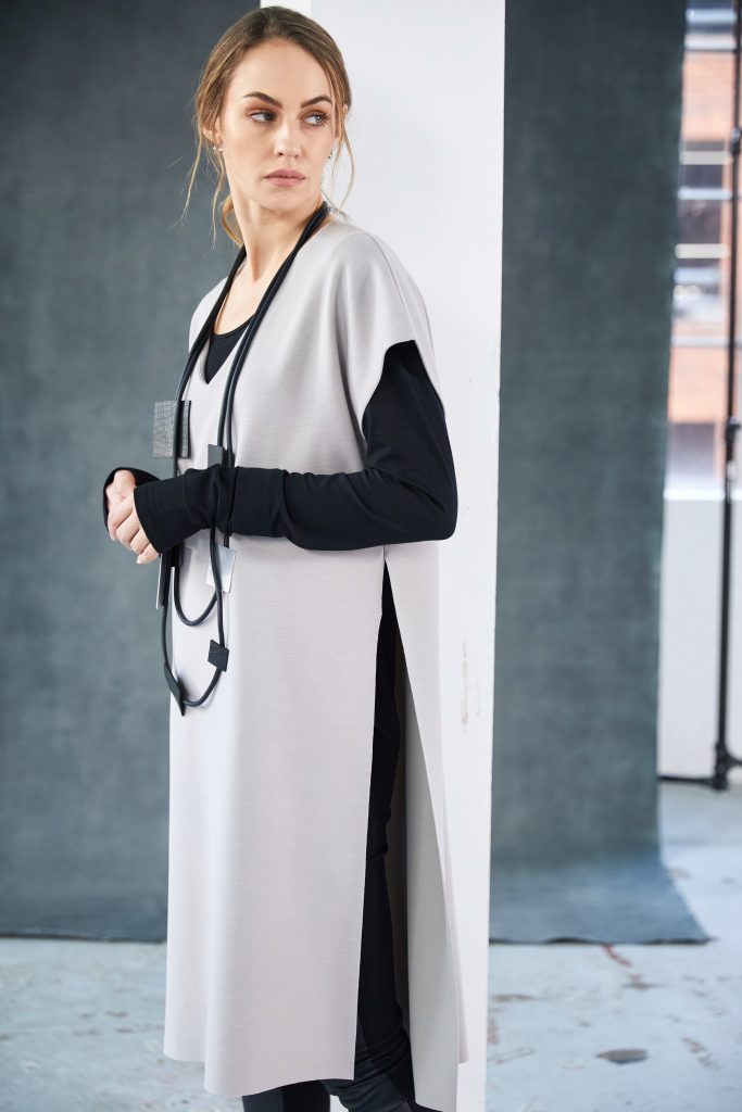 Long Line Top with Dipped Hemline in Taupe