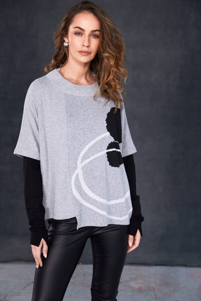 High Neck Placement Print Square Top in Silver
