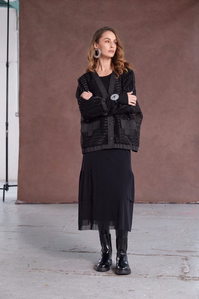 Mesh Skirt Dress with Frill Hempanel in Black