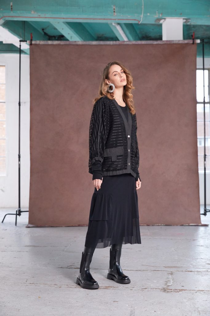 Mesh Skirt Dress with Frill Hempanel in Black