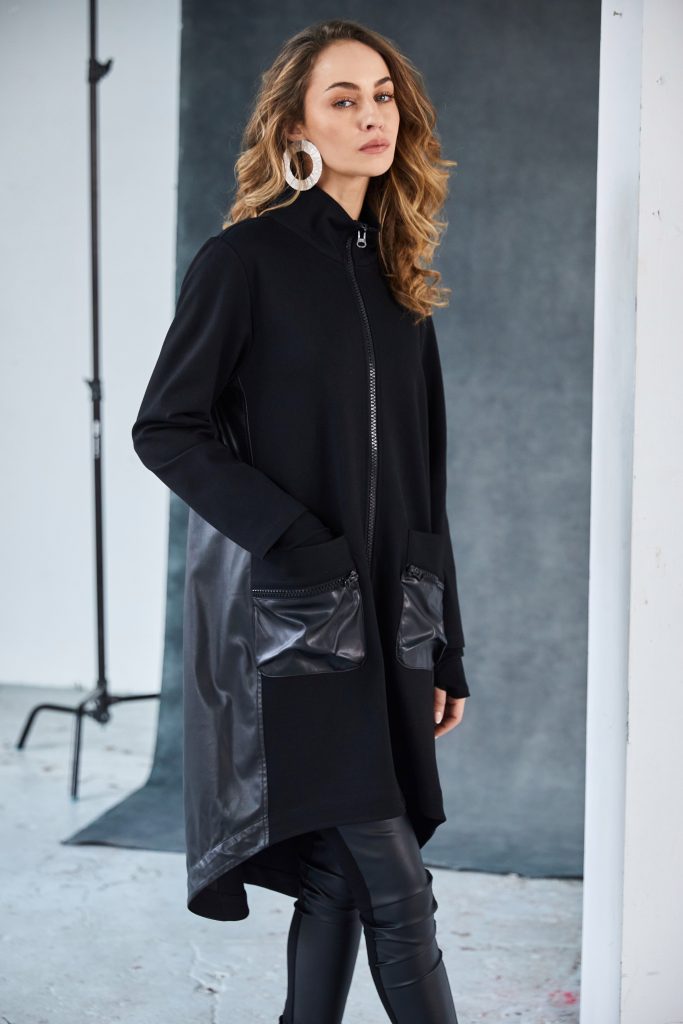 High Neck Coat in Black