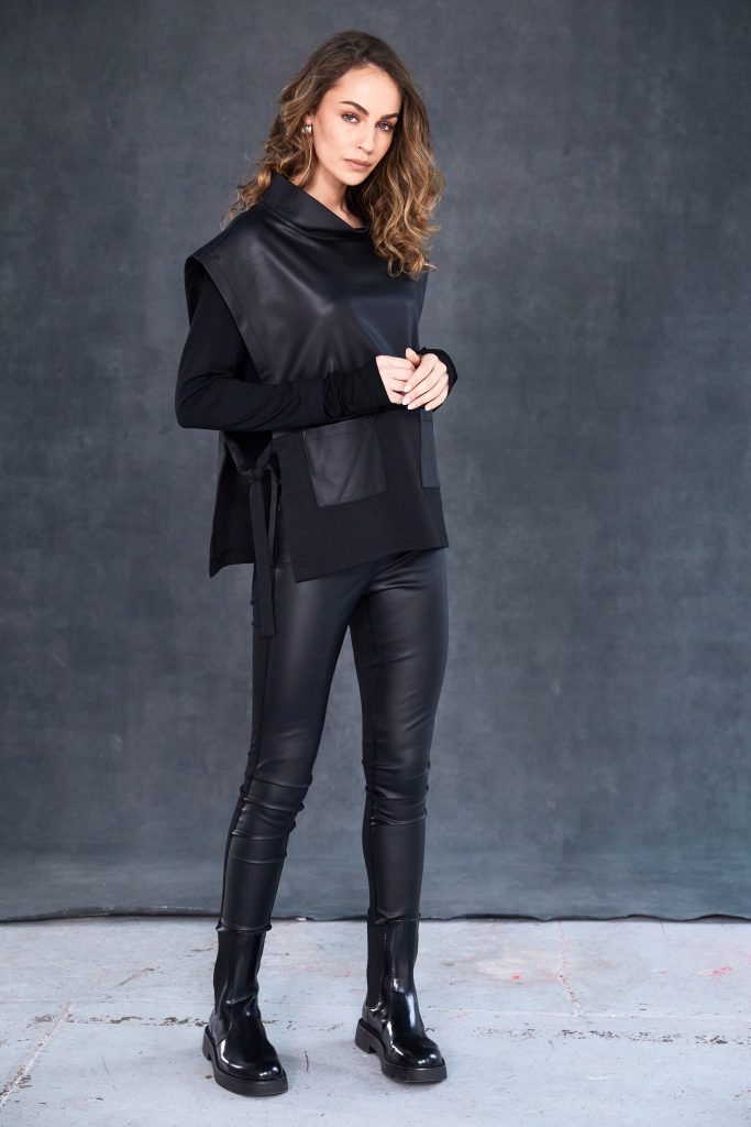 Leatherette Top with Side Tie Details in Black
