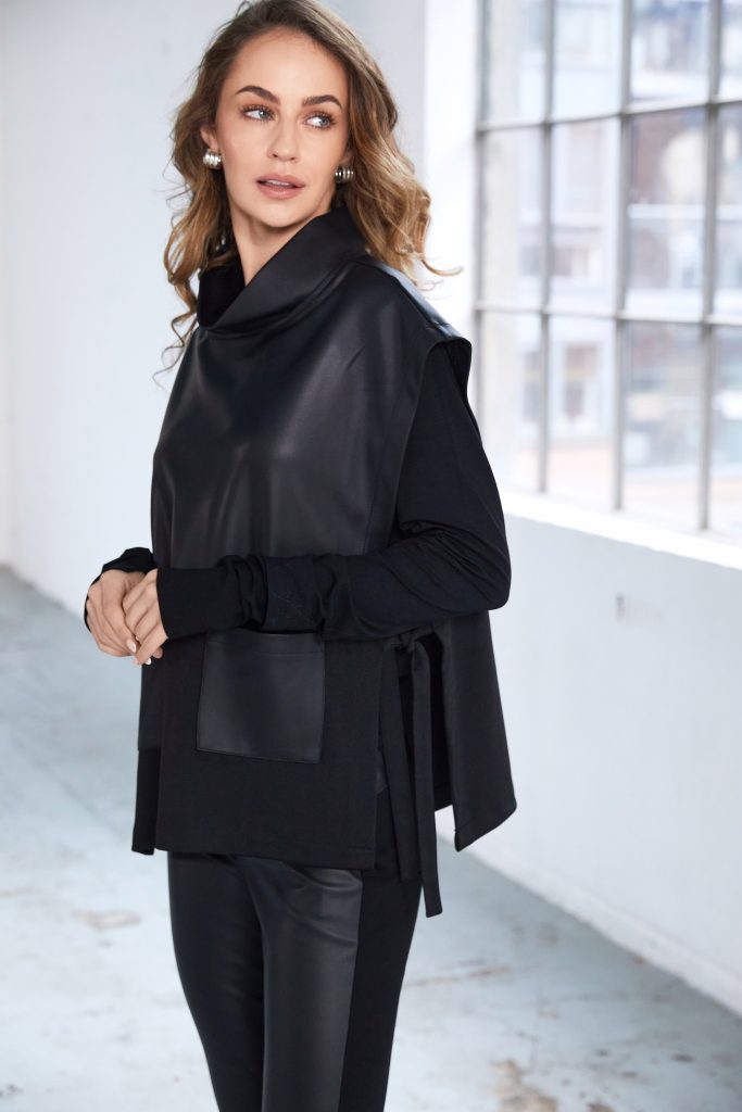 Leatherette Top with Side Tie Details in Black