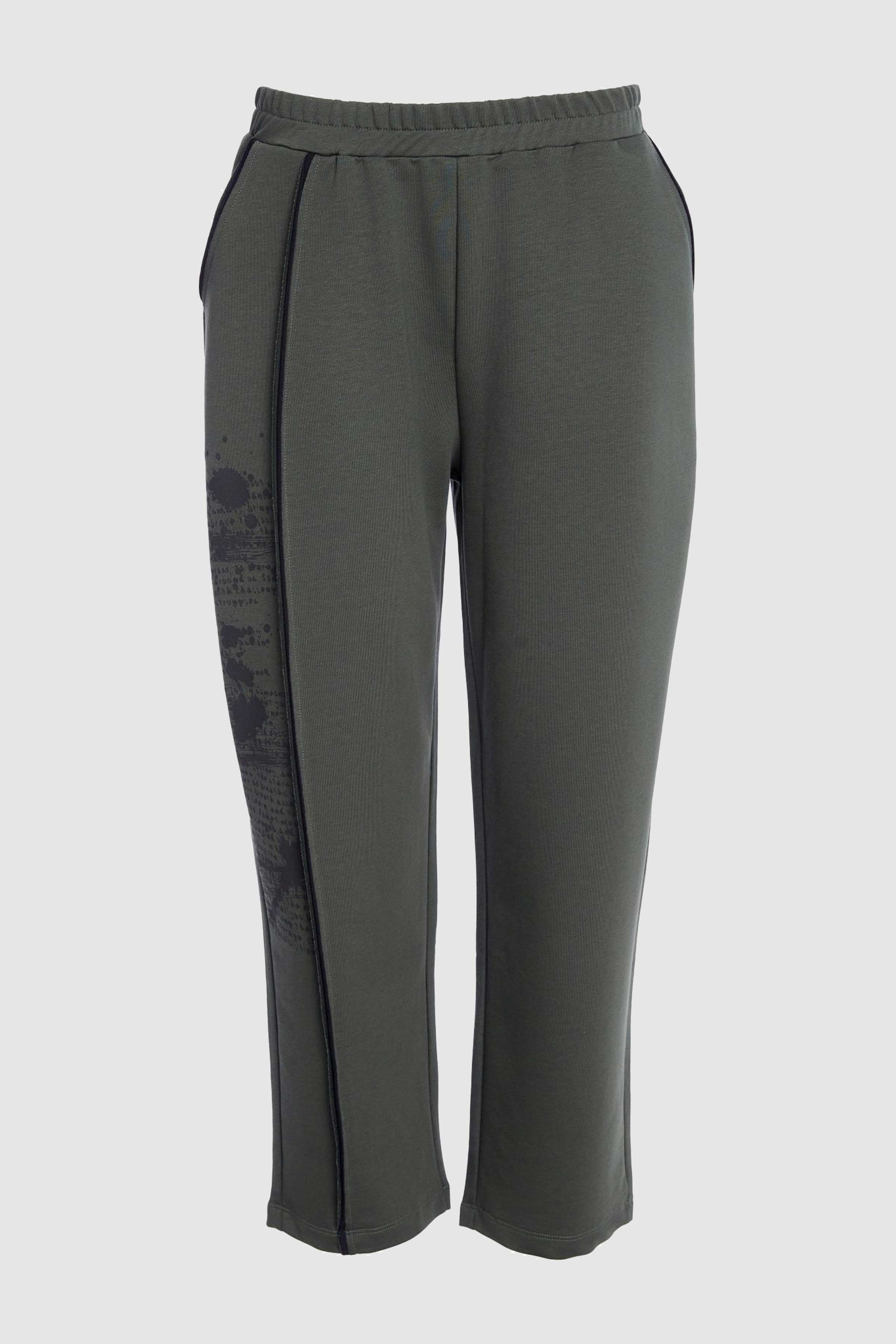 Slim Trouser with Side Leg Print Detail in Forest