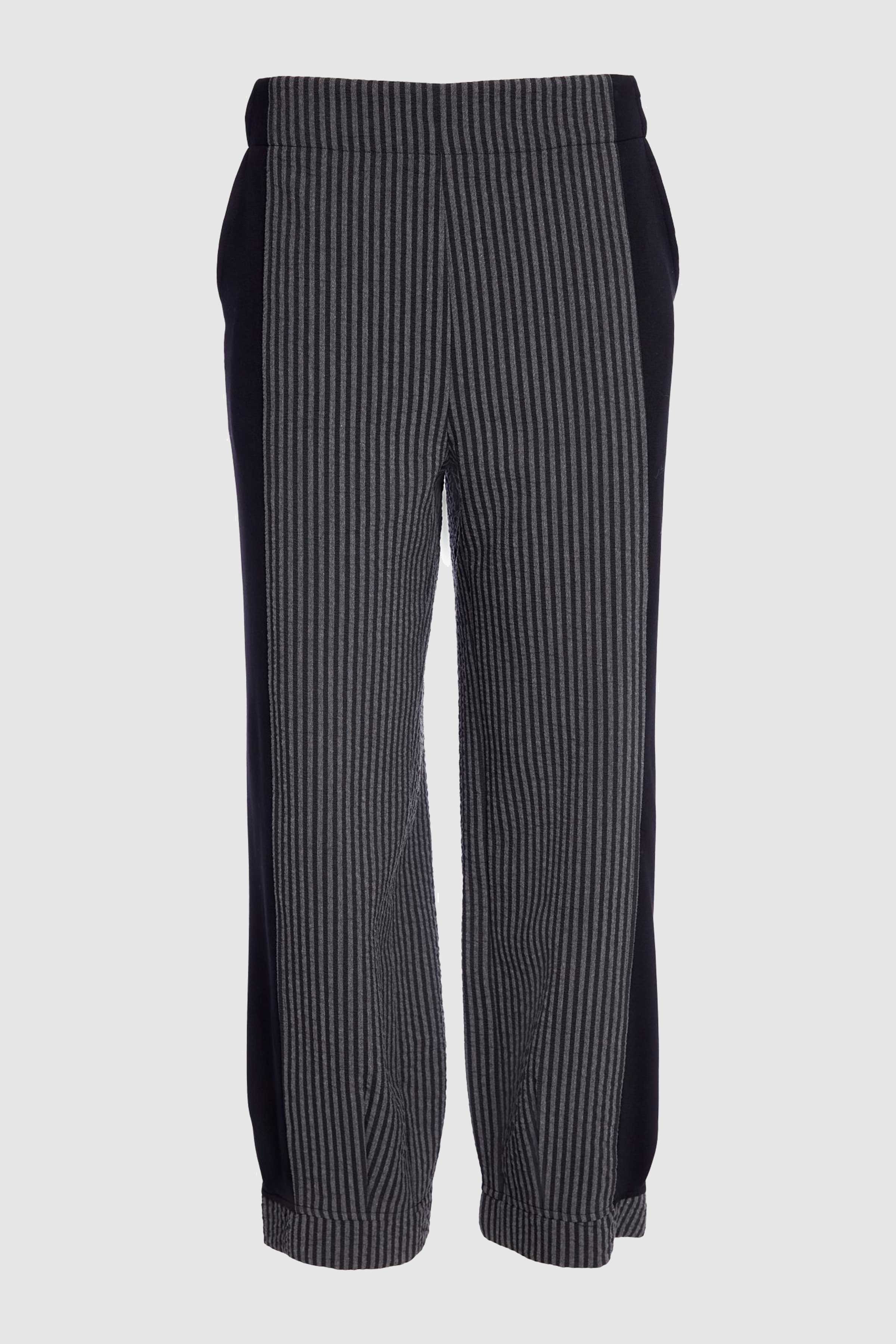 Stripped Trouser with Contrast Side Panels in Black/Grey