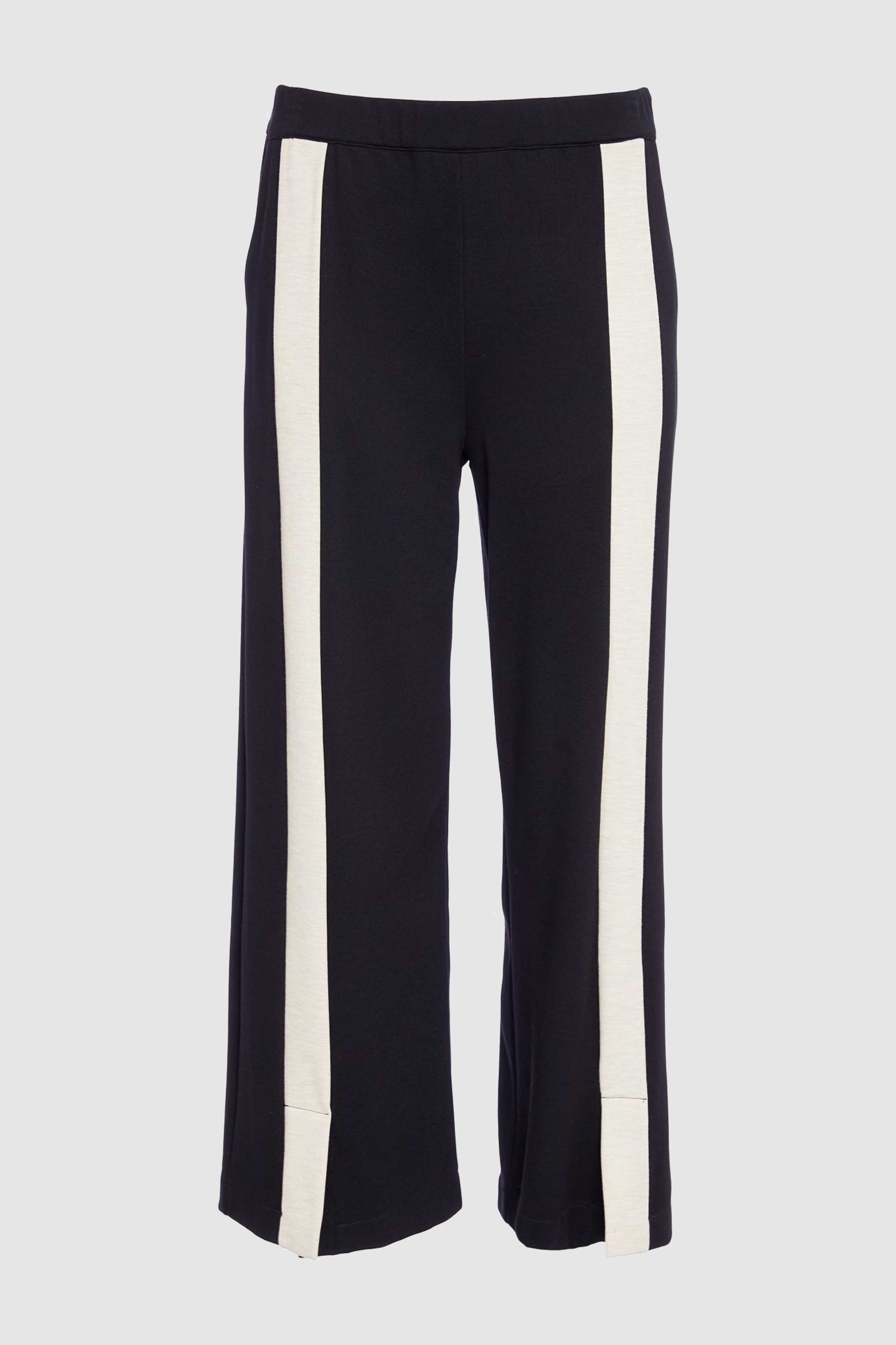 Wide Leg Trouser with Contrast Panel in Black/Sand