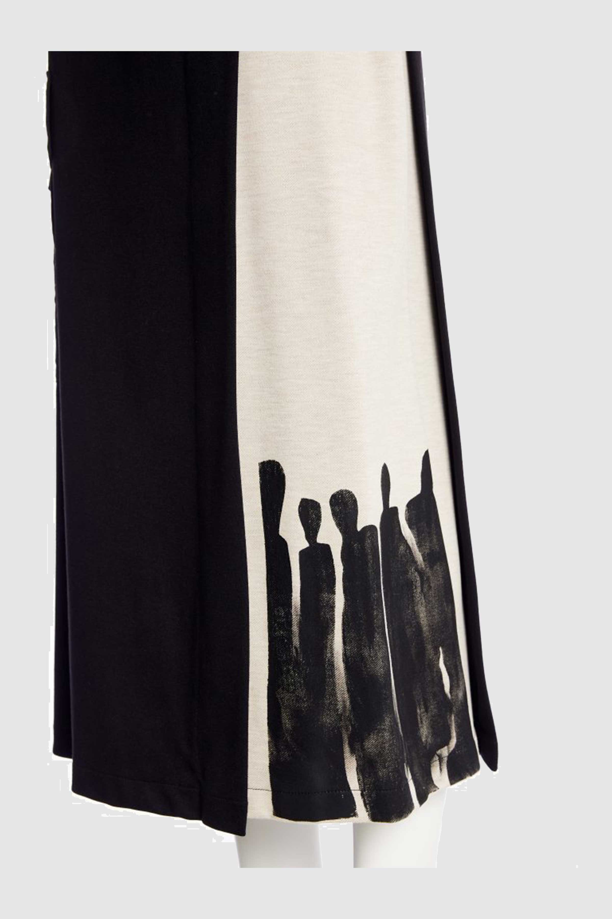 Mock Wrap Skirt with Placement Print in Black/Sand