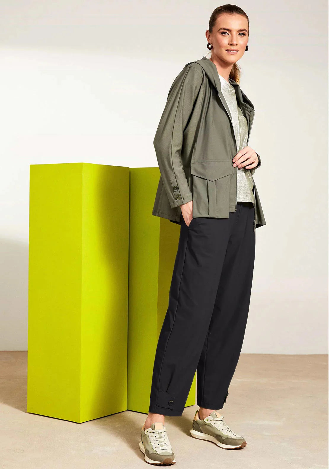Slim Leg Trouser with Tab Detail at Hem in Black