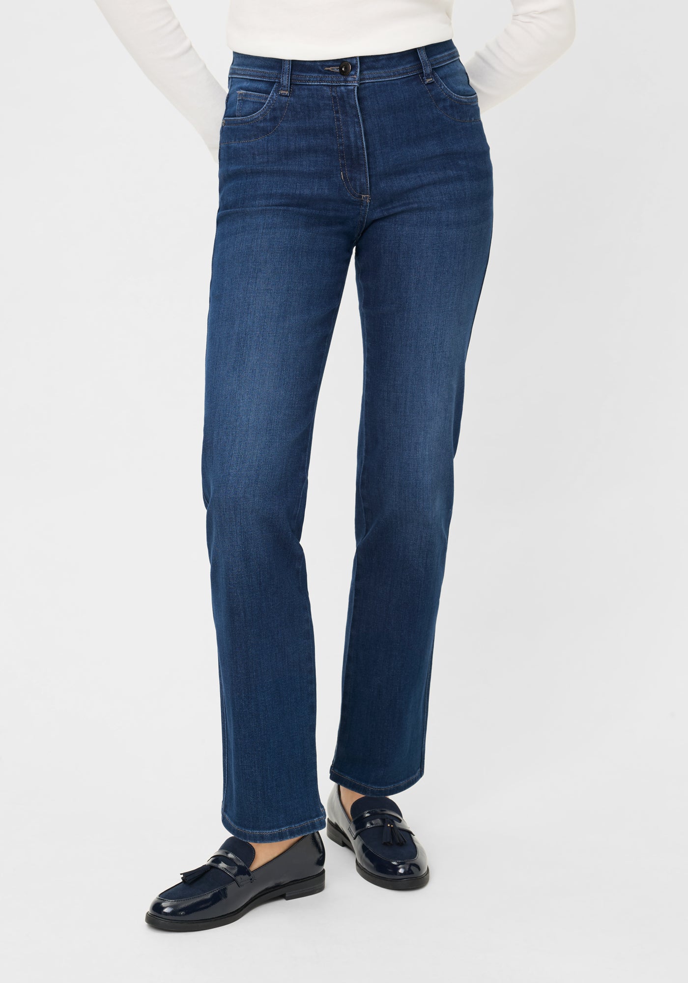 Long Straight Leg Jean in Blue Denim