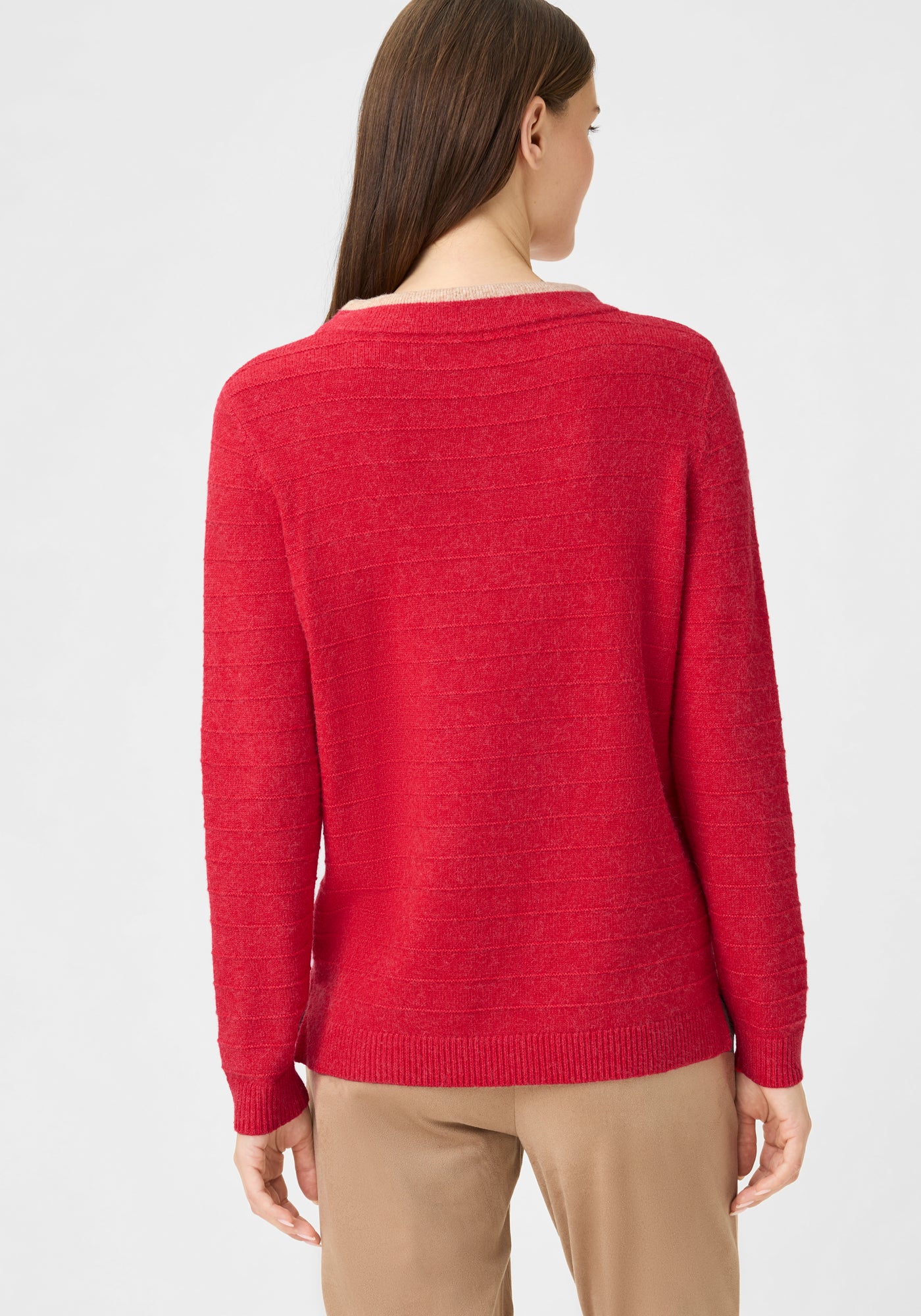 Jumper with Contrast Neckline in True Red