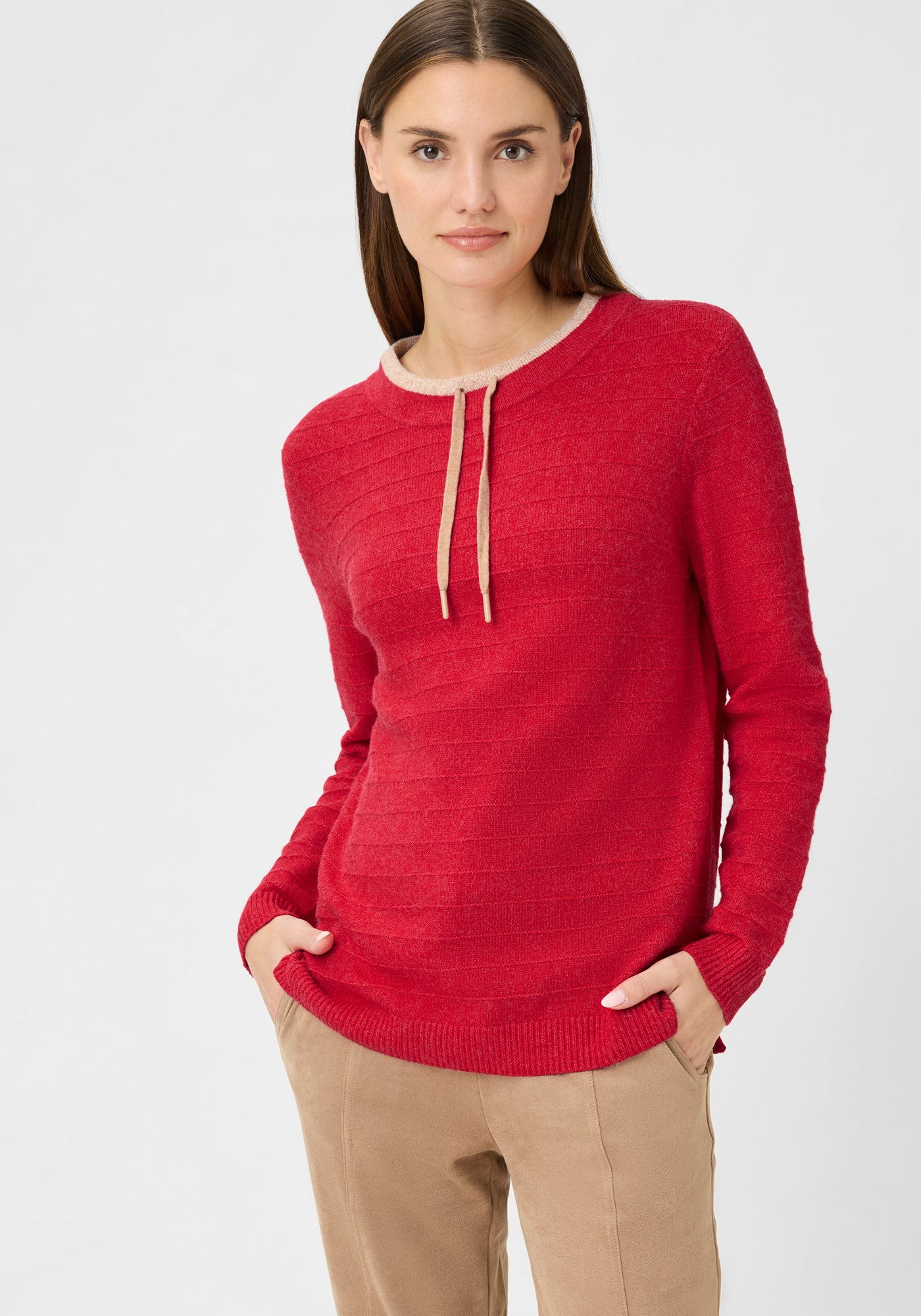 Jumper with Contrast Neckline in True Red