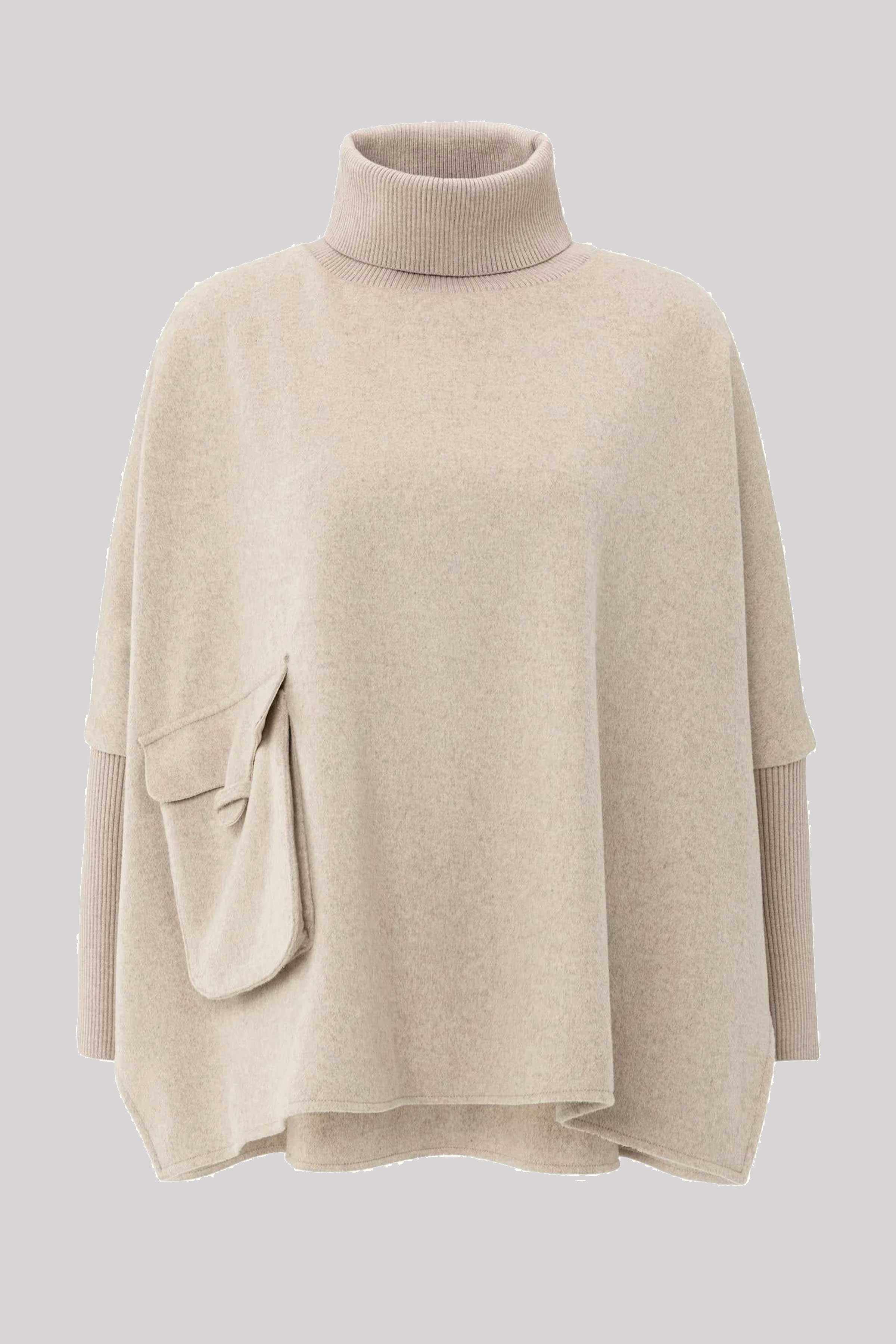 Poncho with Ribbed Detail in Sand Melange