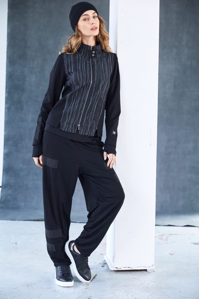 Trouser with Contrast Vertical Bands in Black
