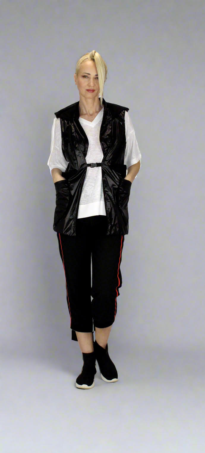 Sleeveless Jacket with Buckle Closure in Black