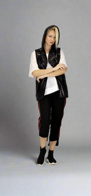 Sleeveless Jacket with Buckle Closure in Black