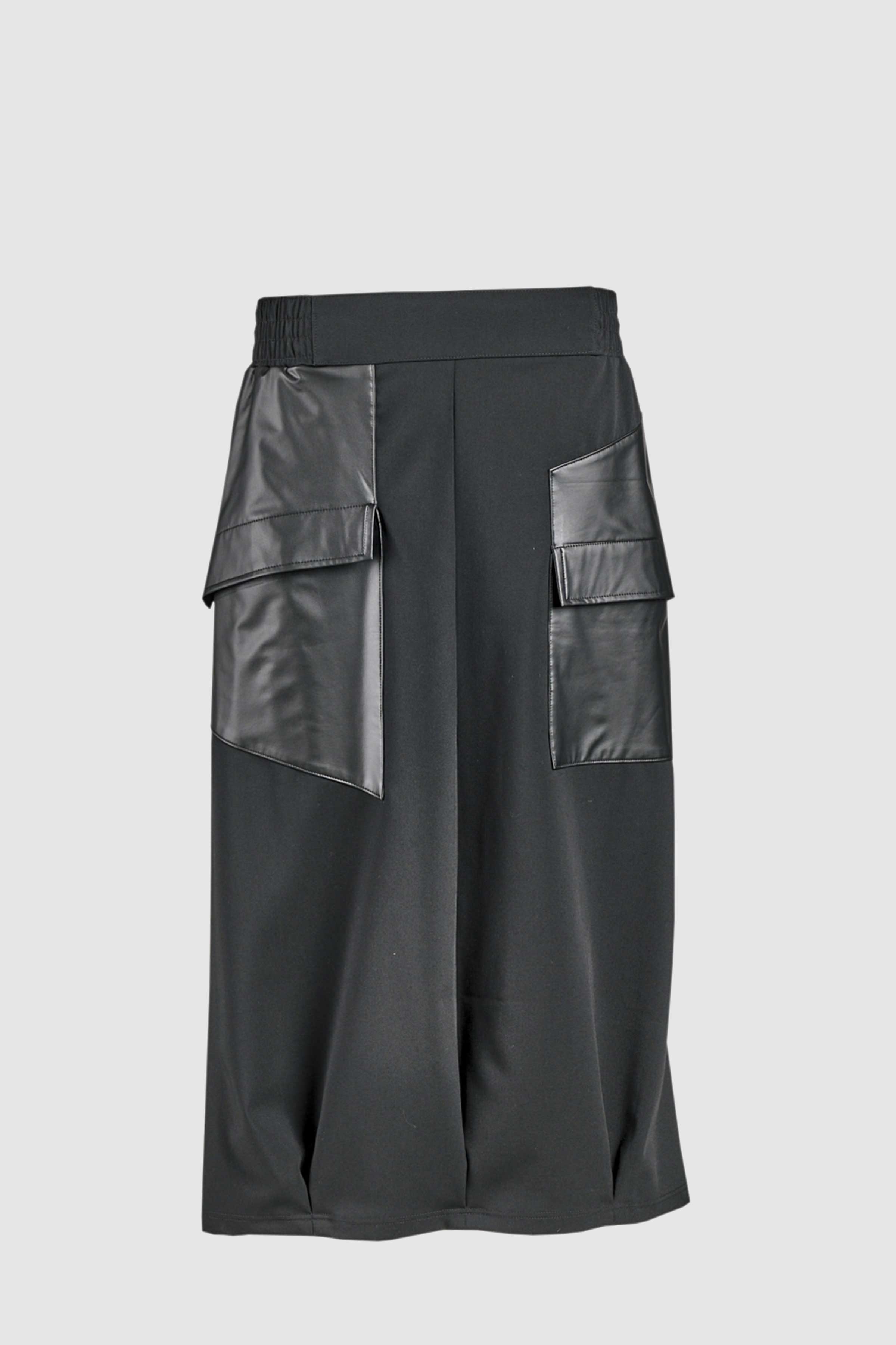 Stretch Skirt with Leather Detail in Black