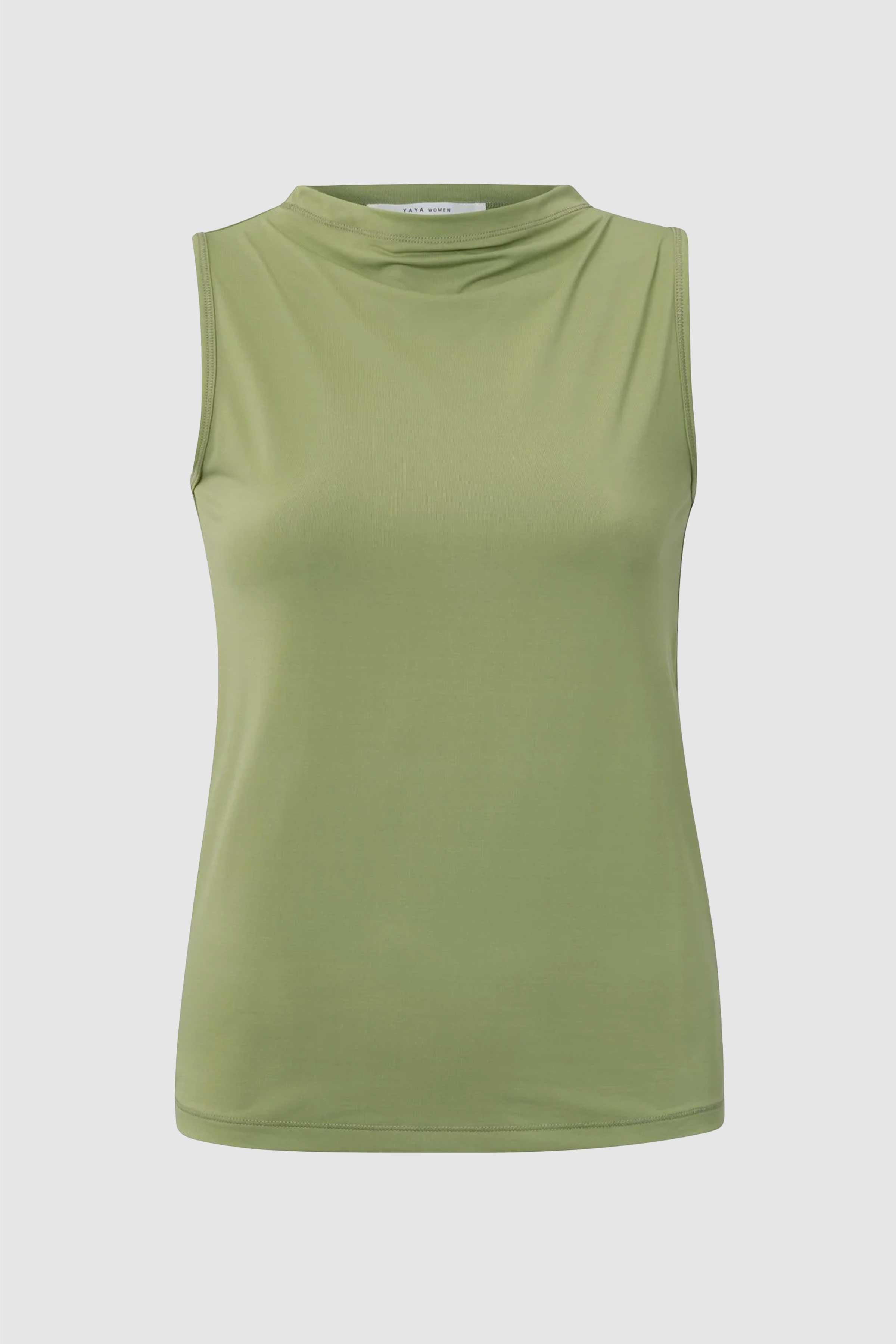Singlet Top with Drape Neck in Sage Green