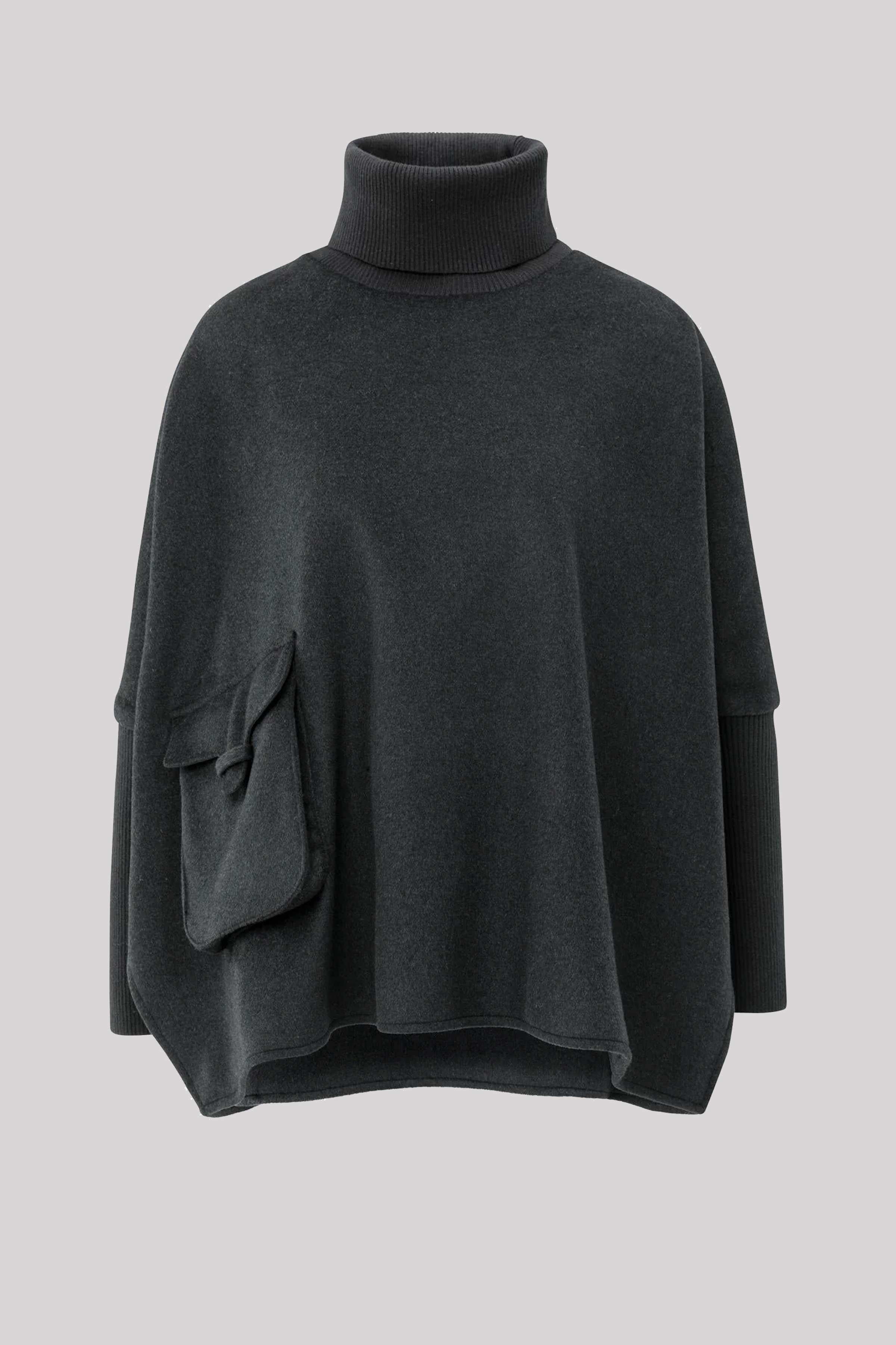 Poncho with Ribbed Detail in Oyster Black