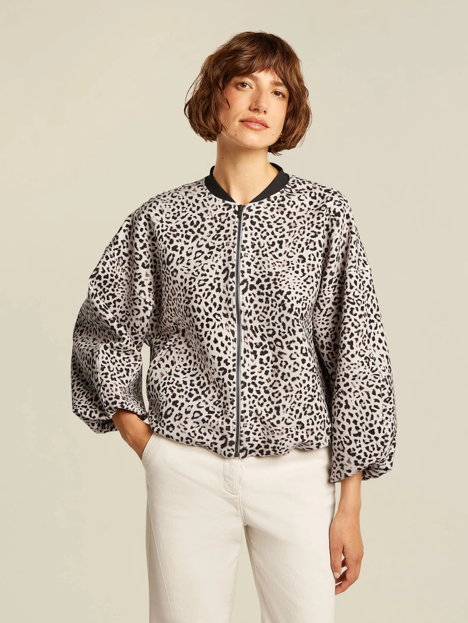 Zelda Leopard Print Jacket in Chinchilla