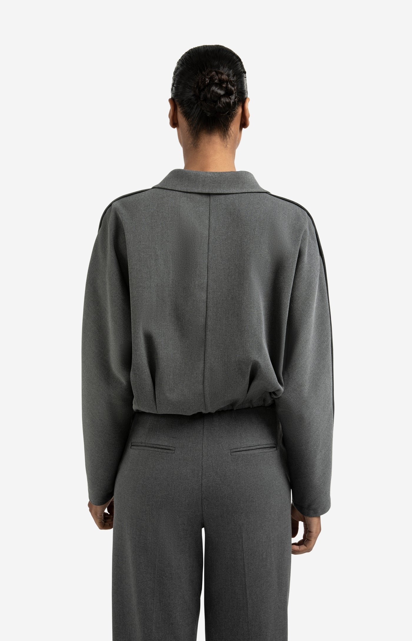 Blouse Jacket with Waist Pleat in Anthracite Melange