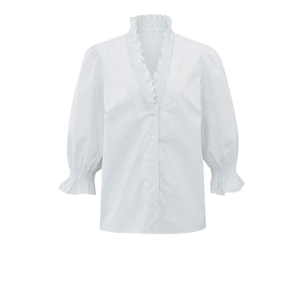 Puff Sleeve Ruffle Blouse in Off White