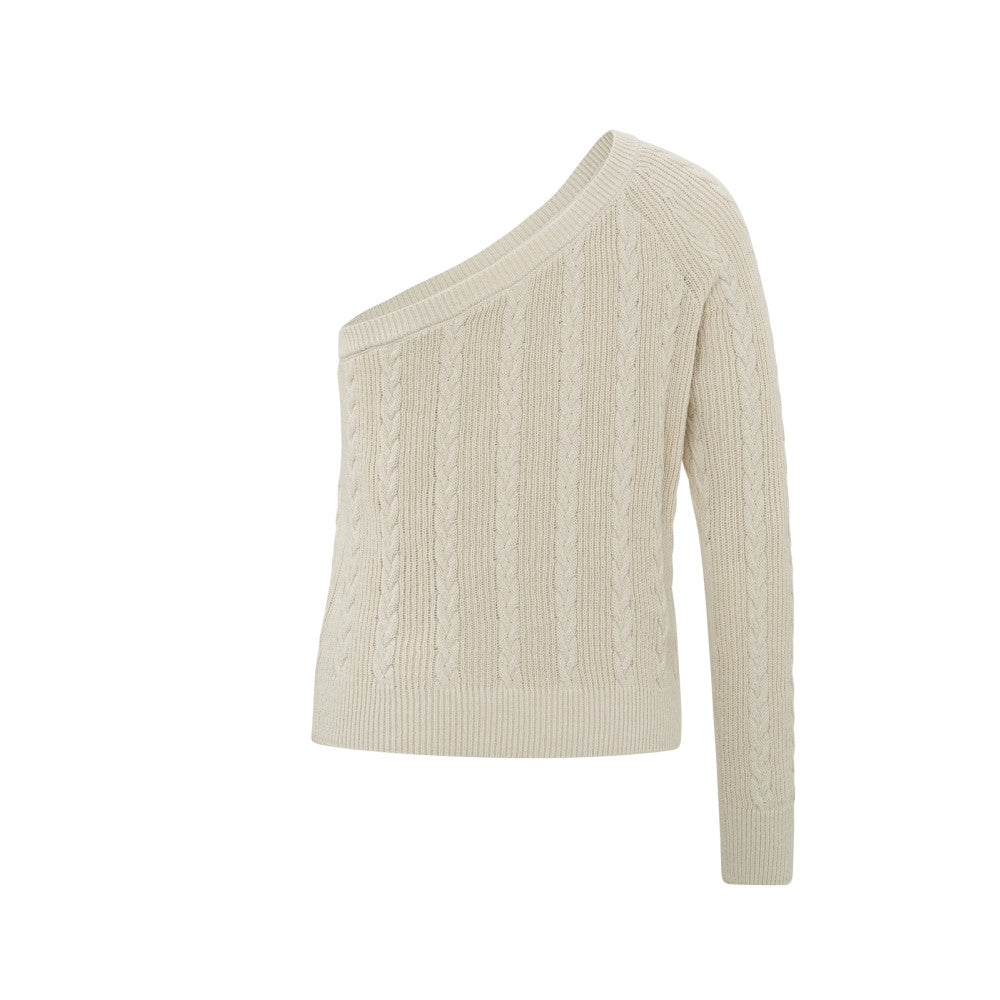 One Sleeve Cable Sweater in Beige