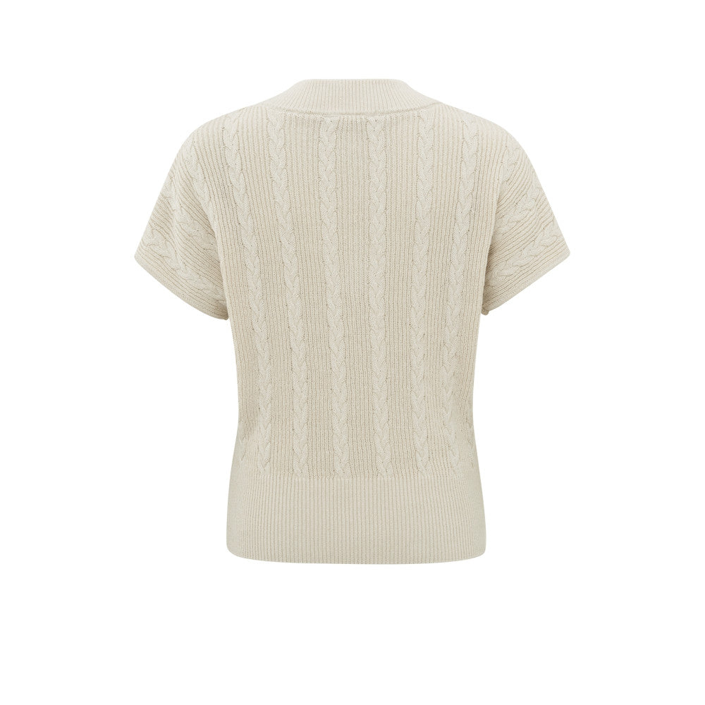 Cable Short Sleeve Sweater in Beige