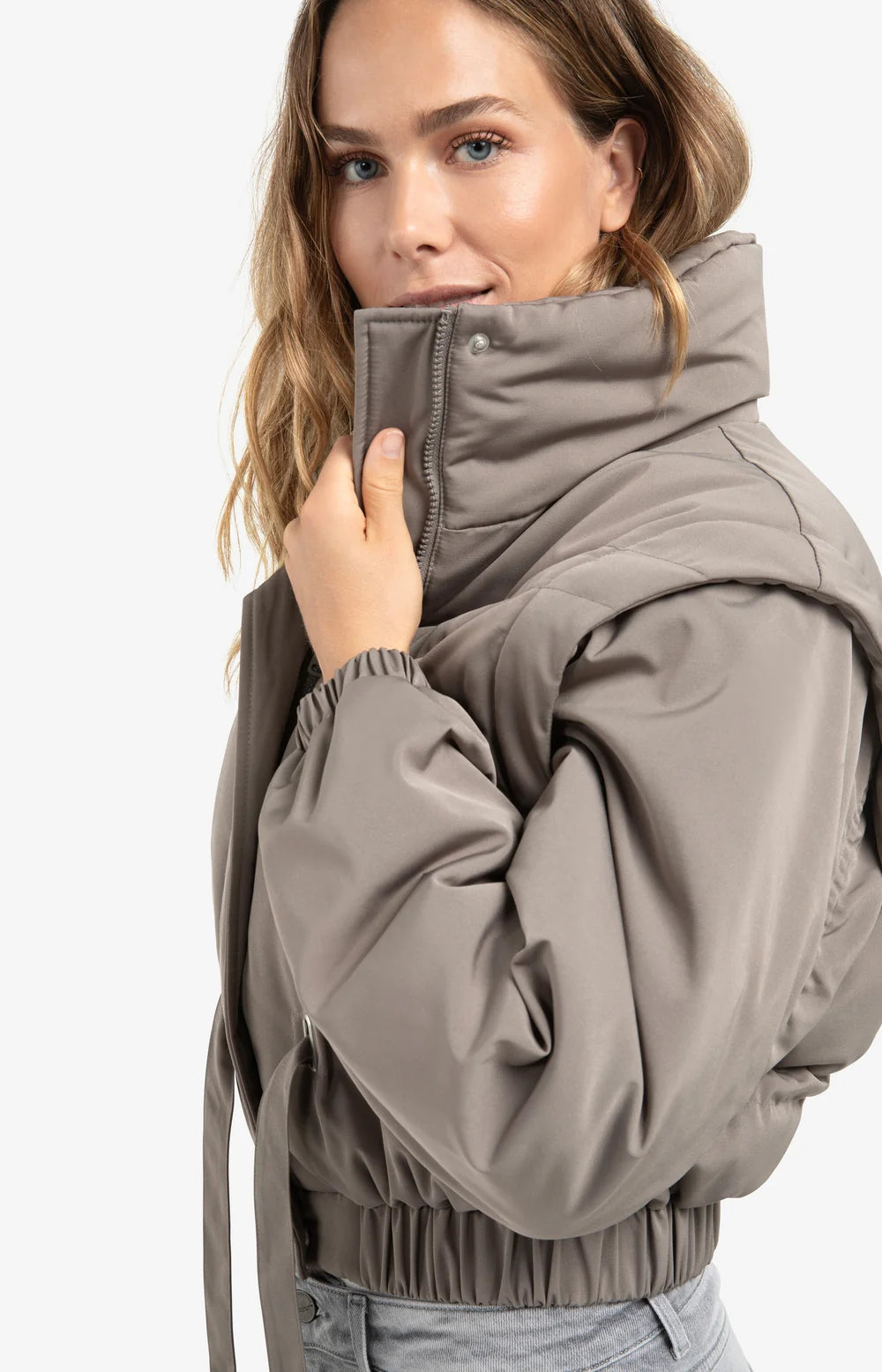 Oversized Cropped Jacket in Taupe Grey