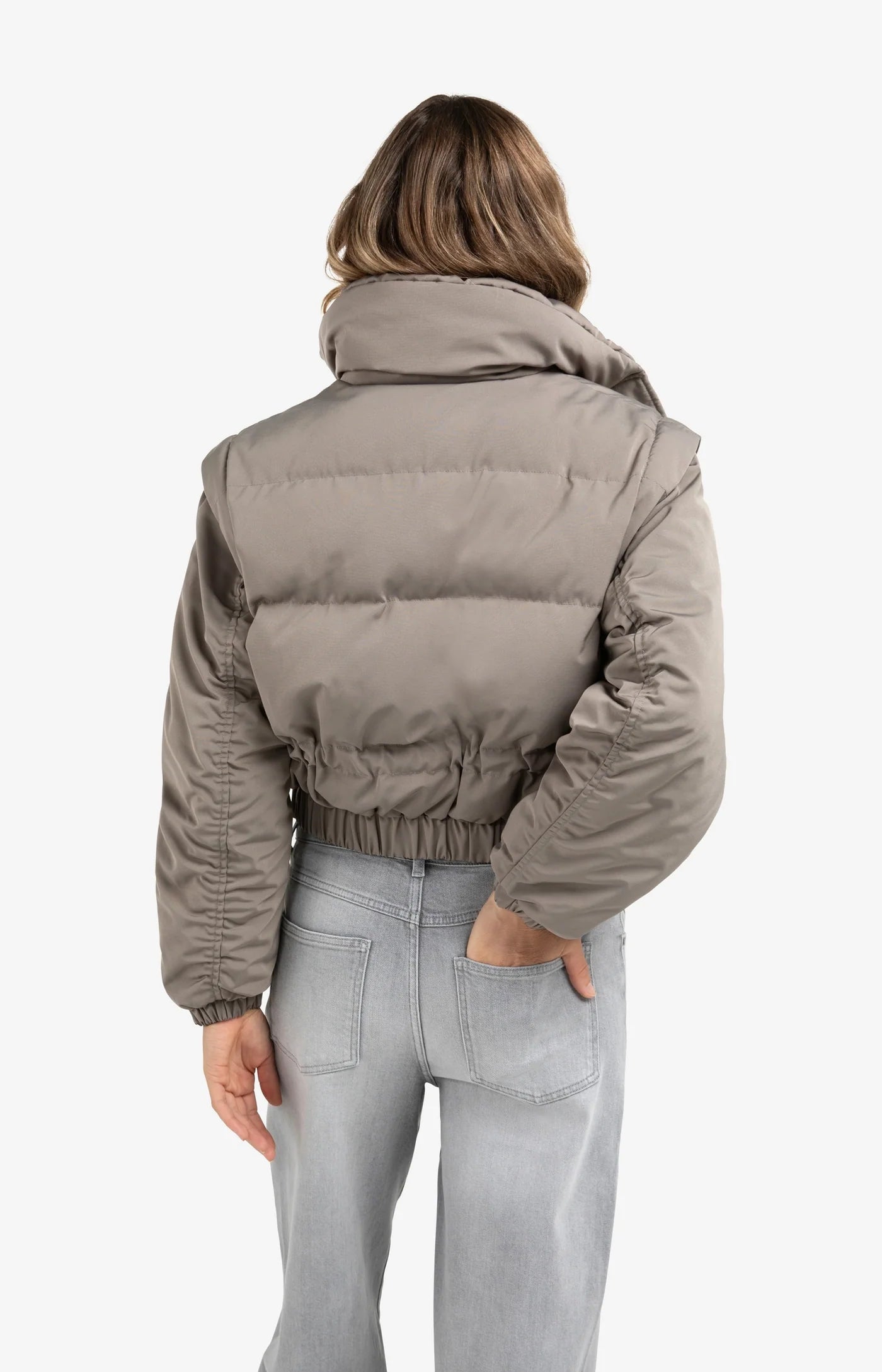Oversized Cropped Jacket in Taupe Grey