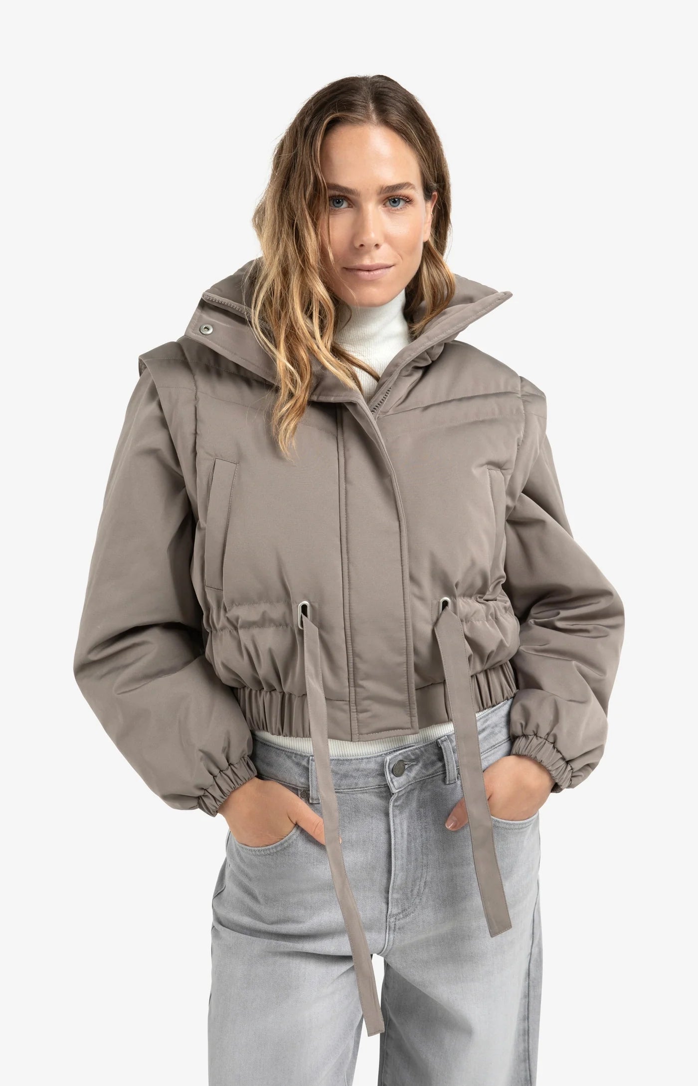 Oversized Cropped Jacket in Taupe Grey