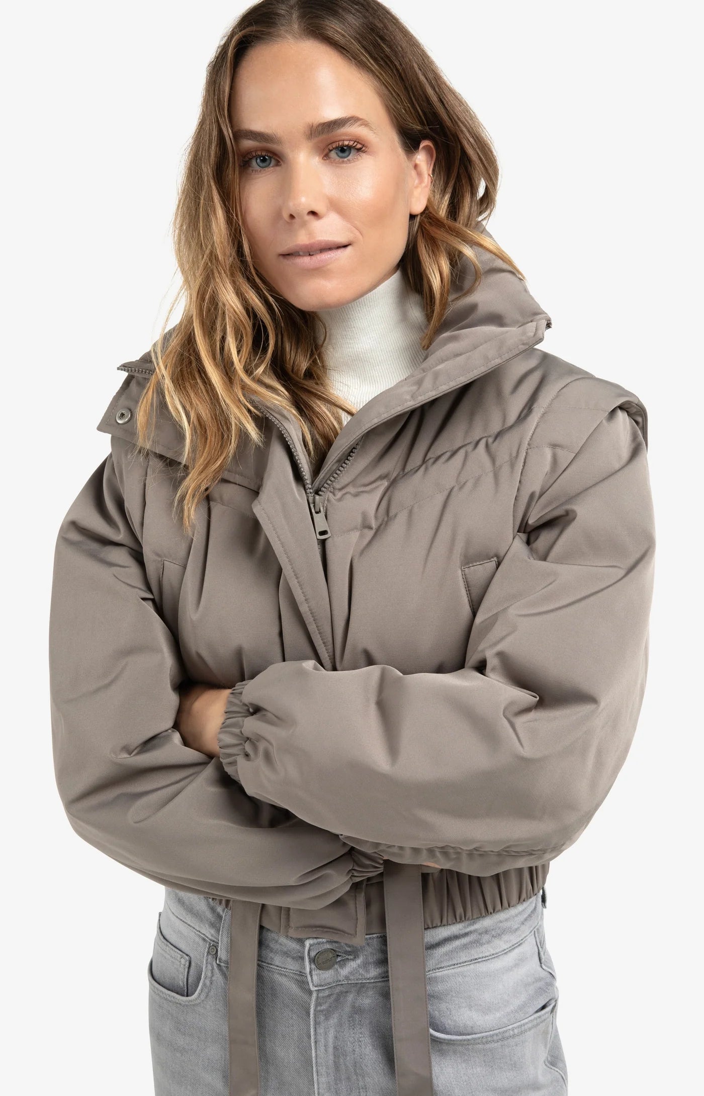 Oversized Cropped Jacket in Taupe Grey