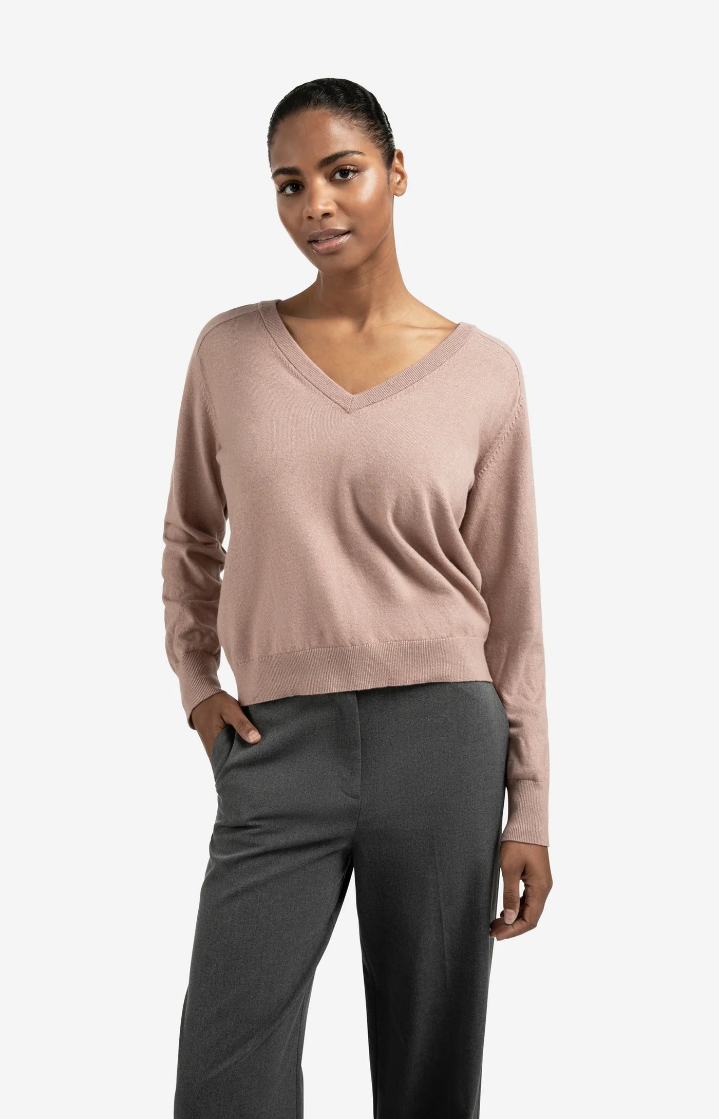V-Neck Sweater in Blush Pink