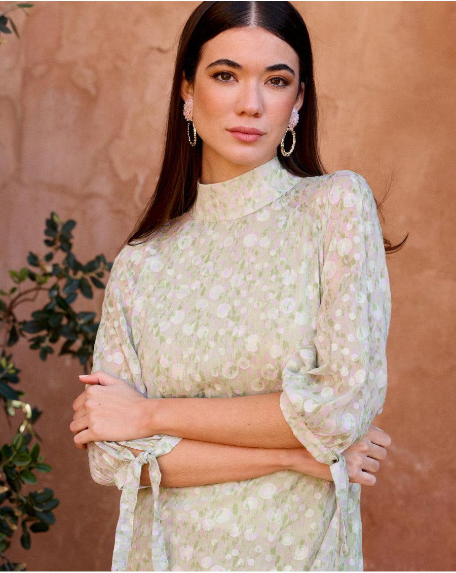 Fabiola Neck Dress in Pistacio