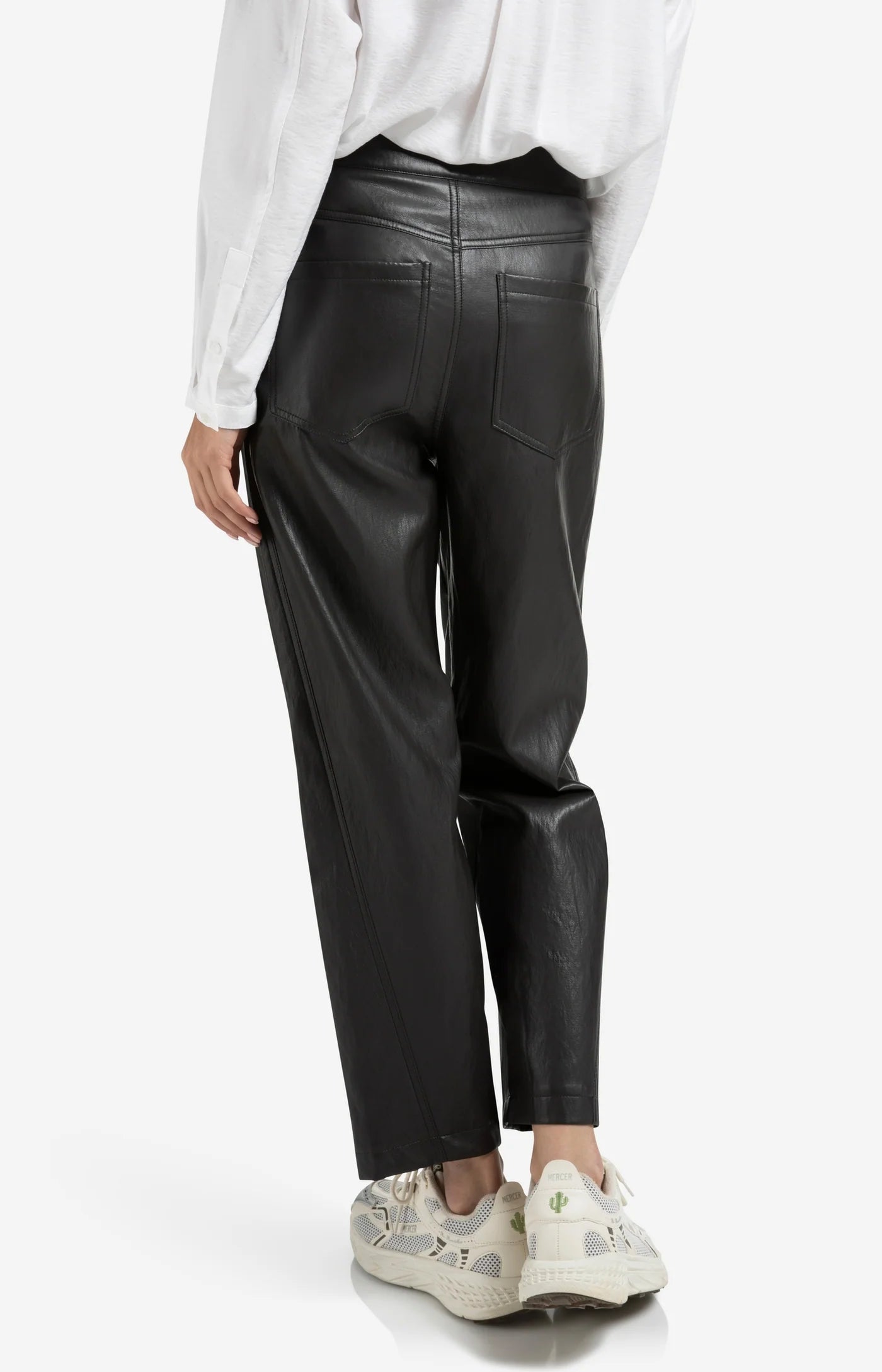 Faux Leather Carrot Fit Trouser in Anthracite/Brown