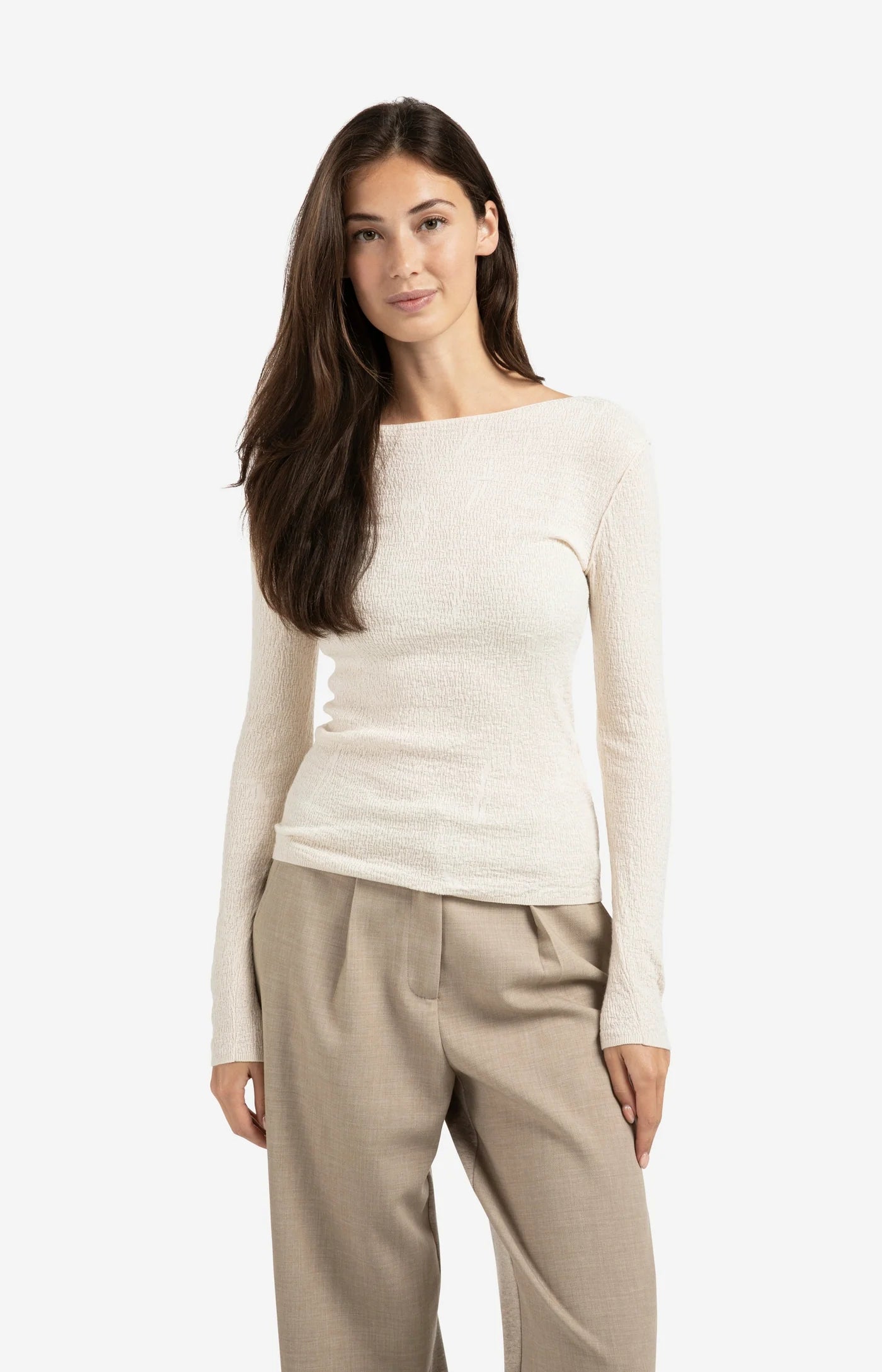 Light Structured Knitted Top in Chalk White
