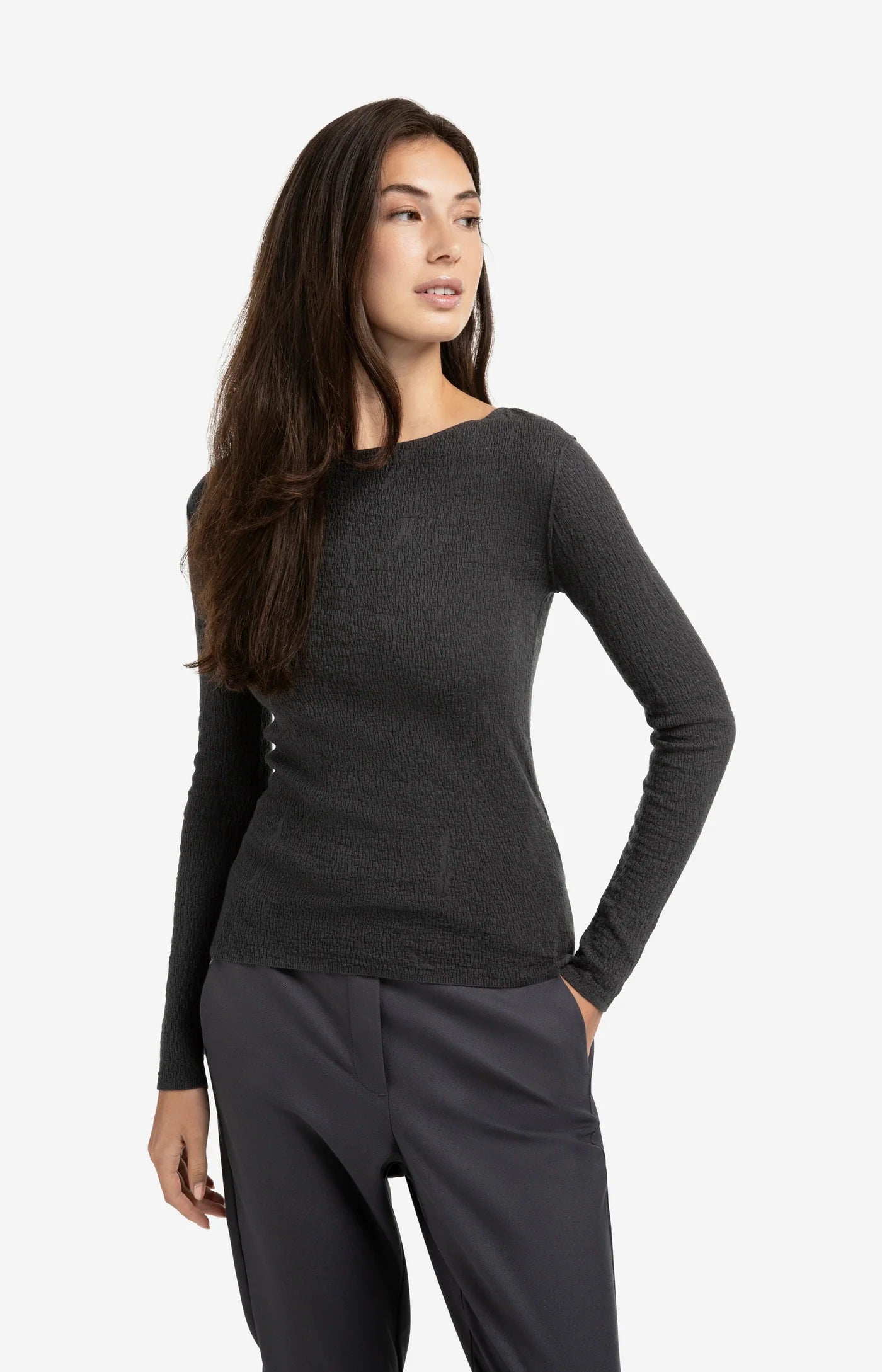 Light Structured Knitted Top in Oyster Black