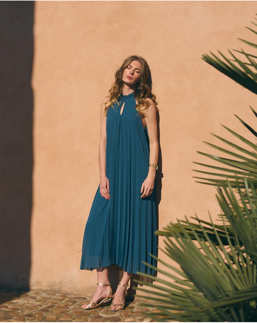 Halter Benedicta Dress in Petrol