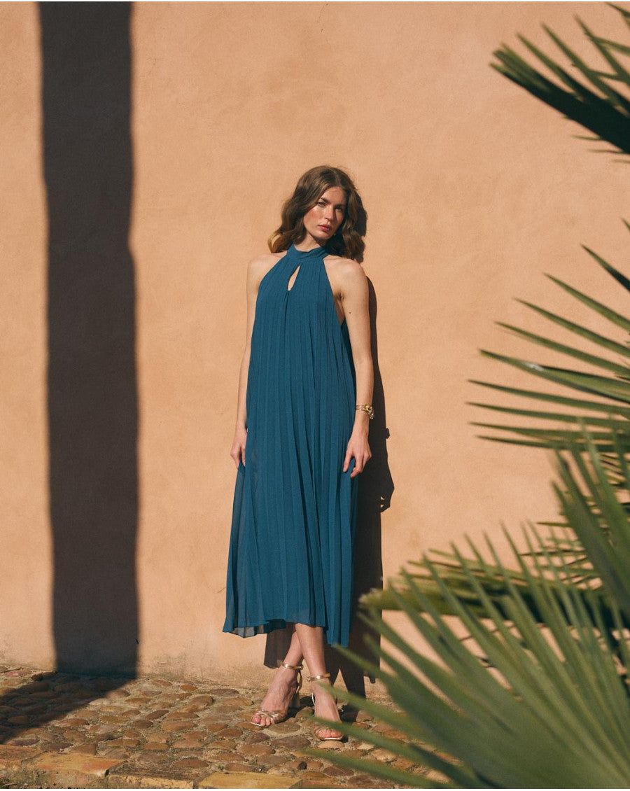 Halter Benedicta Dress in Petrol