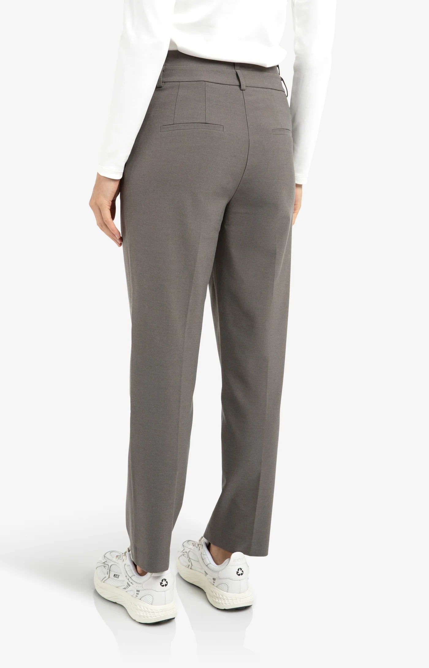 High Waist Straight Trouser in Dark Taupe/ Grey Melange