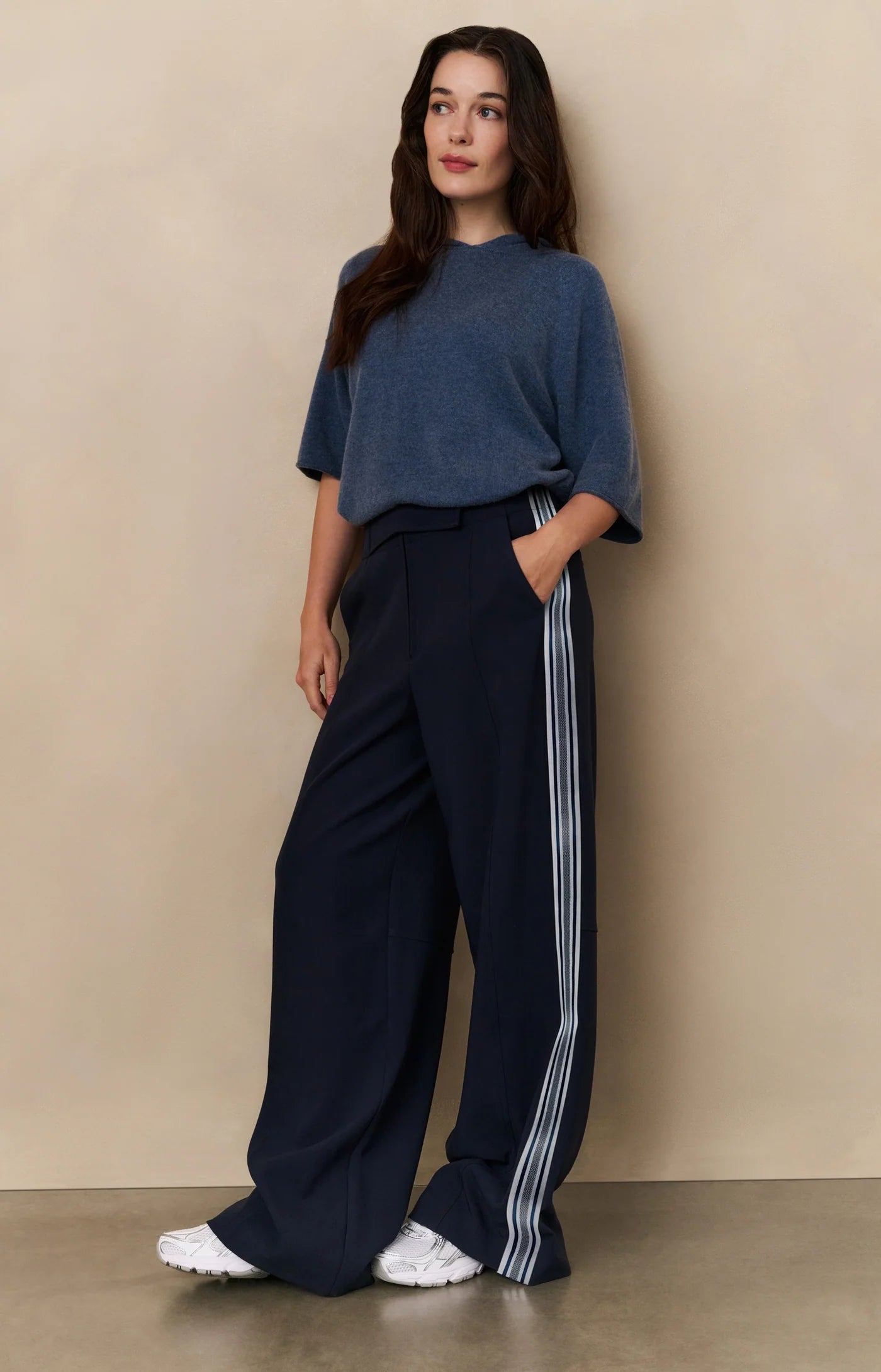 High Waist Wide Leg Trouser in Inkwell Blue
