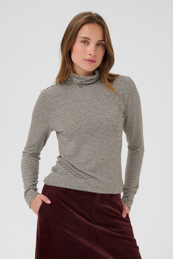 Alexandra Jersey Rollneck in Black/White