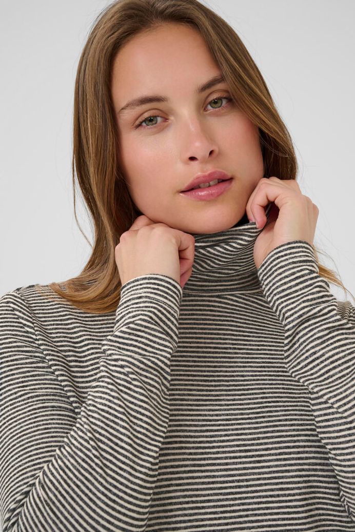 Alexandra Jersey Rollneck in Black/White