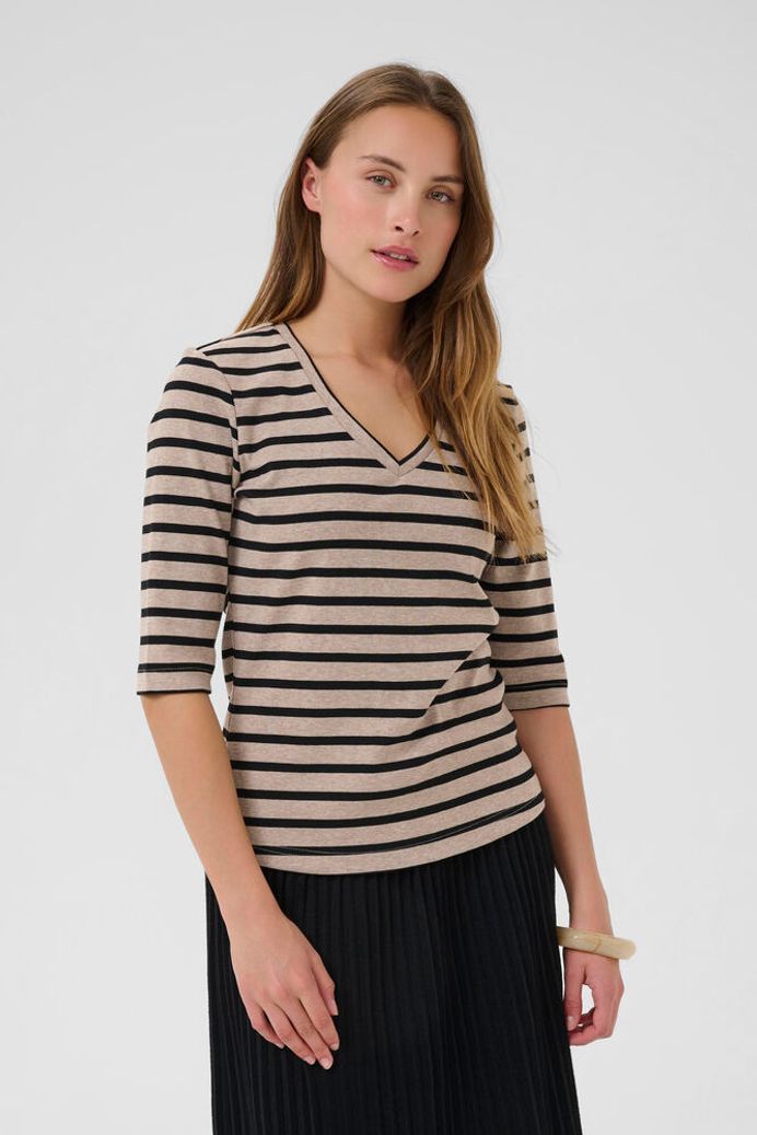 Alin V-Neck T-Shirt in Dune/Black