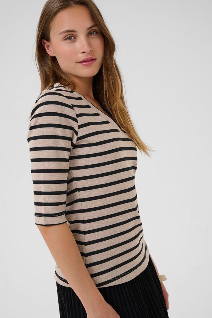 Alin V-Neck T-Shirt in Dune/Black