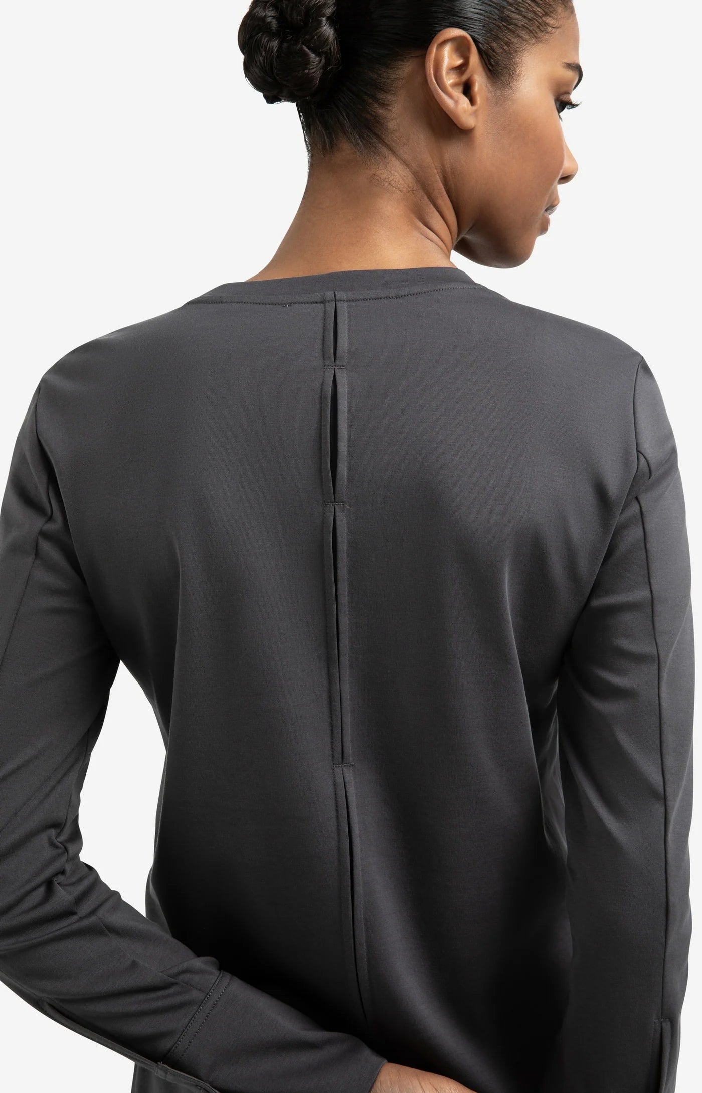 Jersey Top with Slit Detail in Oyster Black