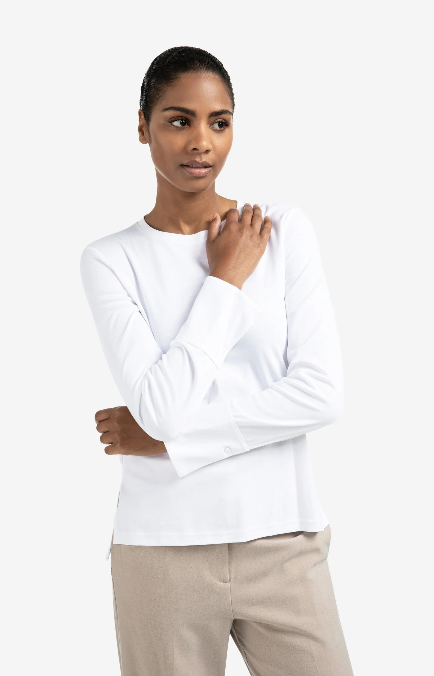 Long Sleeve Jersey Top in White